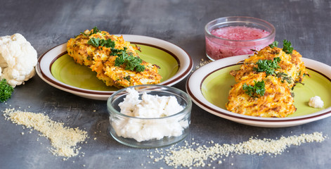 Light crunchy Couscous cakes, cauliflower and spice baked in oven
