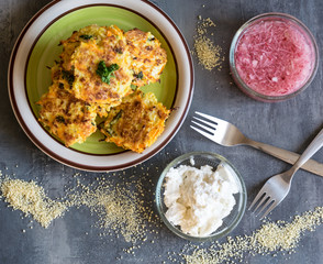Light crunchy Couscous cakes, cauliflower and spice baked in oven