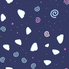 Fototapeta premium cartooned seamless pattern with stars and clouds, vector illustration background