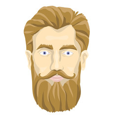 The face of a bearded man. Vector portrait illustration, isolated on white background.