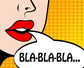 Pop art retro style comic book panel with girl talking nonsense small talk chatter in speech bubble vector poster design illustration © pukach2012