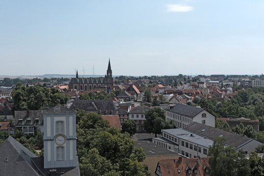 View from castle tower to the city Friedberg, Hesse, Germany