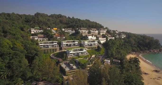Upmarket Villas Overlooking Nai Thon Beach, Phuket, Thailand, Aerial Slider Shot
