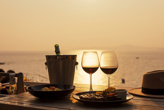 Wine Dinning On Romance Sunset