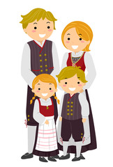 Stickman Family Traditional Norwegian Clothes