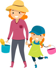 Stickman Kid Girl Mom Gardeners