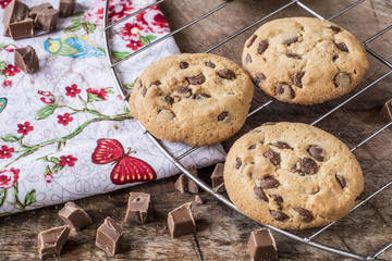 Chocolate Chip Cookies on a wooden table