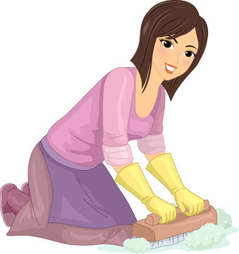 woman cleaning floor with brush clip art preview