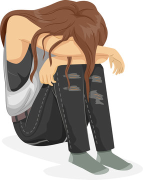 sad person sitting, head in hands clip art preview