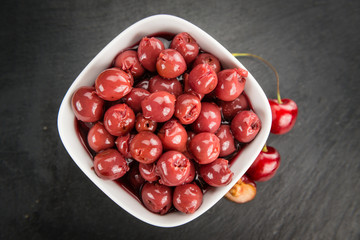 Portion of Canned Cherries , selective focus