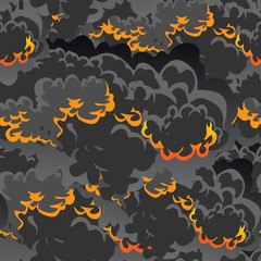 A set of volcanoes of varying degrees of eruption, a sleeping or awakening dangerous vulcan, salute from magma ashes and smoke fly out from volcano, lava flowing down the mountain vector illustration