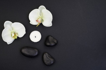 Naklejka na ściany i meble Spa/wellness concept. Zen stones with orchids top view. Flatlay. 