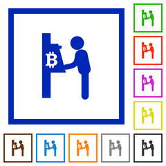 Bitcoin cash machine flat framed icons