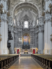 Chancel and altar of Theatinerkirche (Theatine Church of St. Cajetan) in Munich, Germany