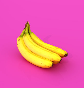 Пучок желтых бананов на розовом фоне. 3d иллюстрации