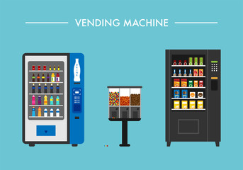 beverage vending machine vector flat design illustration set 