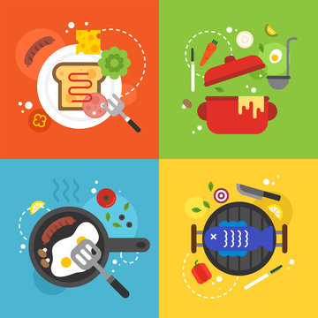 cooking food vector flat design illustration set 