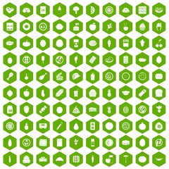 100 nutrition icons hexagon green