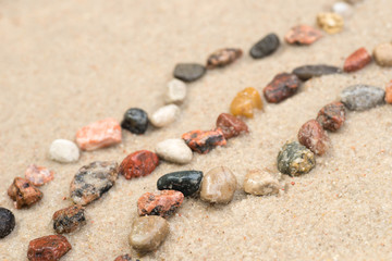 pebble  wave pattern on sand selective focus