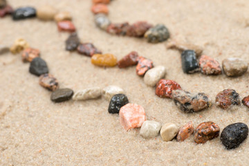 pebble  wave pattern on sand selective focus