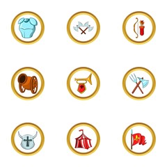 Medieval tactic icon set, cartoon style