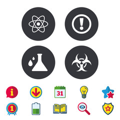 Fototapeta premium Attention biohazard icons. Chemistry flask.