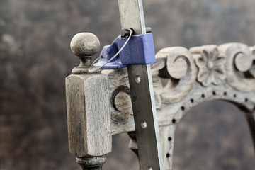 Old antique oak chair repair with wood glue and clamps