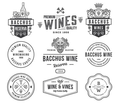 Wine badges and icons black on white set A