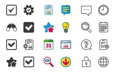 Check signs. Checkbox confirm icons.