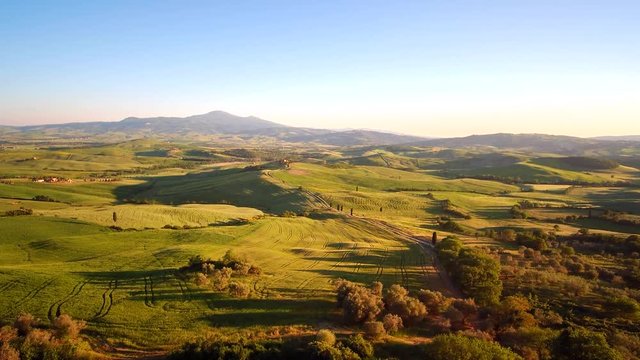 Typical landscape of the Val d'Orcia in Tuscany, Italy. Aerial view 