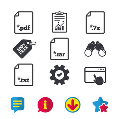 Document signs. File extensions symbols.