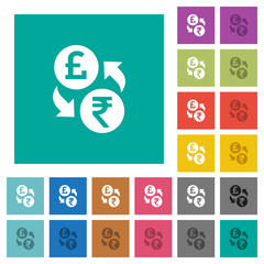 Pound Rupee money exchange square flat multi colored icons