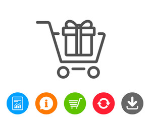 Shopping cart with Gift box line icon.