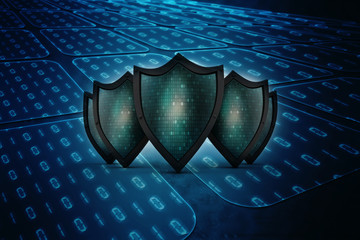 3d illustration Security concept - shield on digital code background