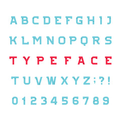 Abstract alphabet font. Effect type letters and numbers on white background. Vector typeface for your design.