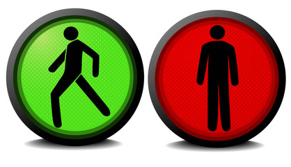 Pedestrian traffic lights with red and green lamps