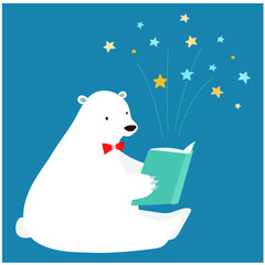 Cute polar bear reading a book vector.