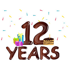 12th year anniversary celebration design, with gift box