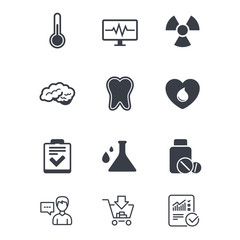 Medicine, medical health and diagnosis icons.