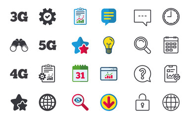 Mobile telecommunications icons. 3G, 4G and 5G.