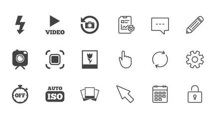 Photo, video icons. Camera, photos and frame.