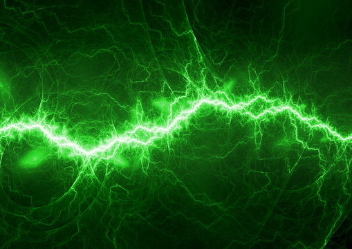 Green power, plasma and lightning background