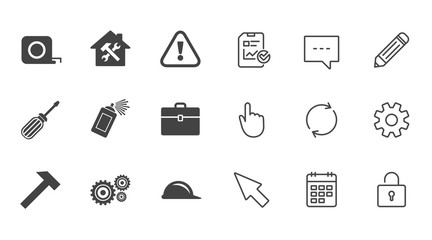 Repair, construction icons. Helmet, screwdriver.