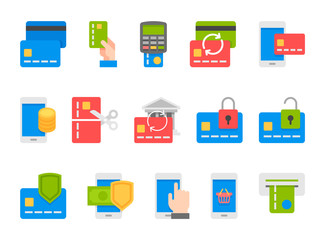 Pay on line and mobile banking icons, flat design