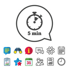 Timer sign icon. 5 minutes stopwatch symbol.