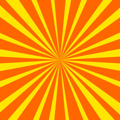 Comic background. Yellow and Orange Sunburst pattern. Pop art style. Vector illustration.