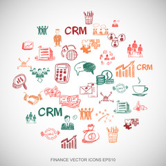 Multicolor doodles Hand Drawn Business Icons set on White. EPS10 vector illustration.