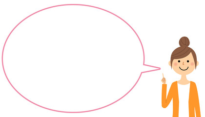 指をさす若い女性　ふきだし