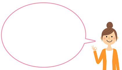 OKサインをする若い女性　ふきだし