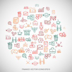 Multicolor doodles Hand Drawn Business Icons set on White. EPS10 vector illustration.